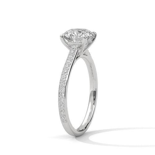 Elevated white gold cathedral mount for princess lab diamond pave