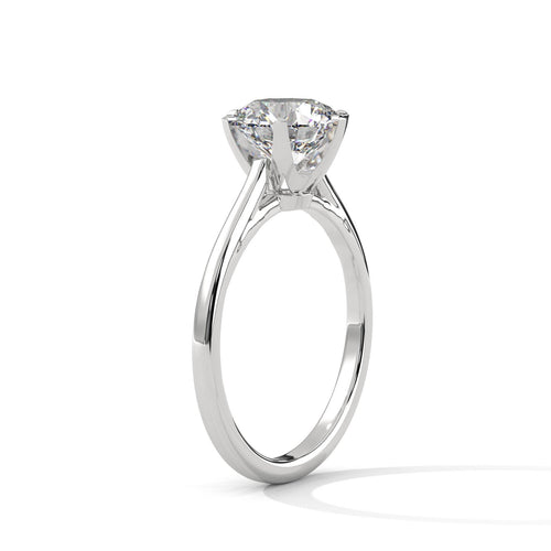 Elevated cathedral shoulders with pave diamonds on white gold band