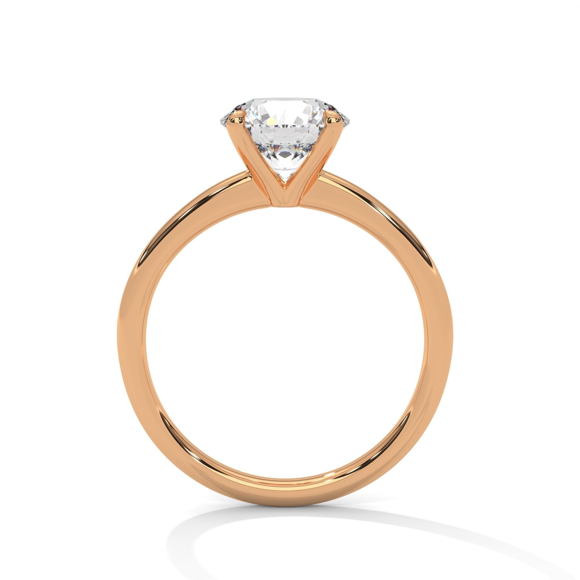 Rose gold round diamond bridal ring with architectural cathedral mount