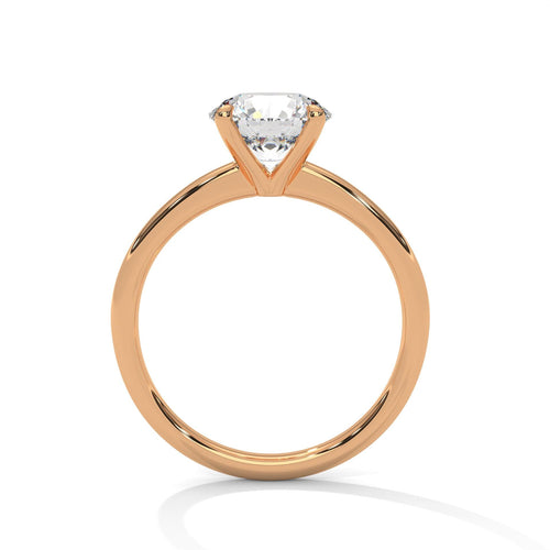 Rose gold round diamond bridal ring with architectural cathedral mount