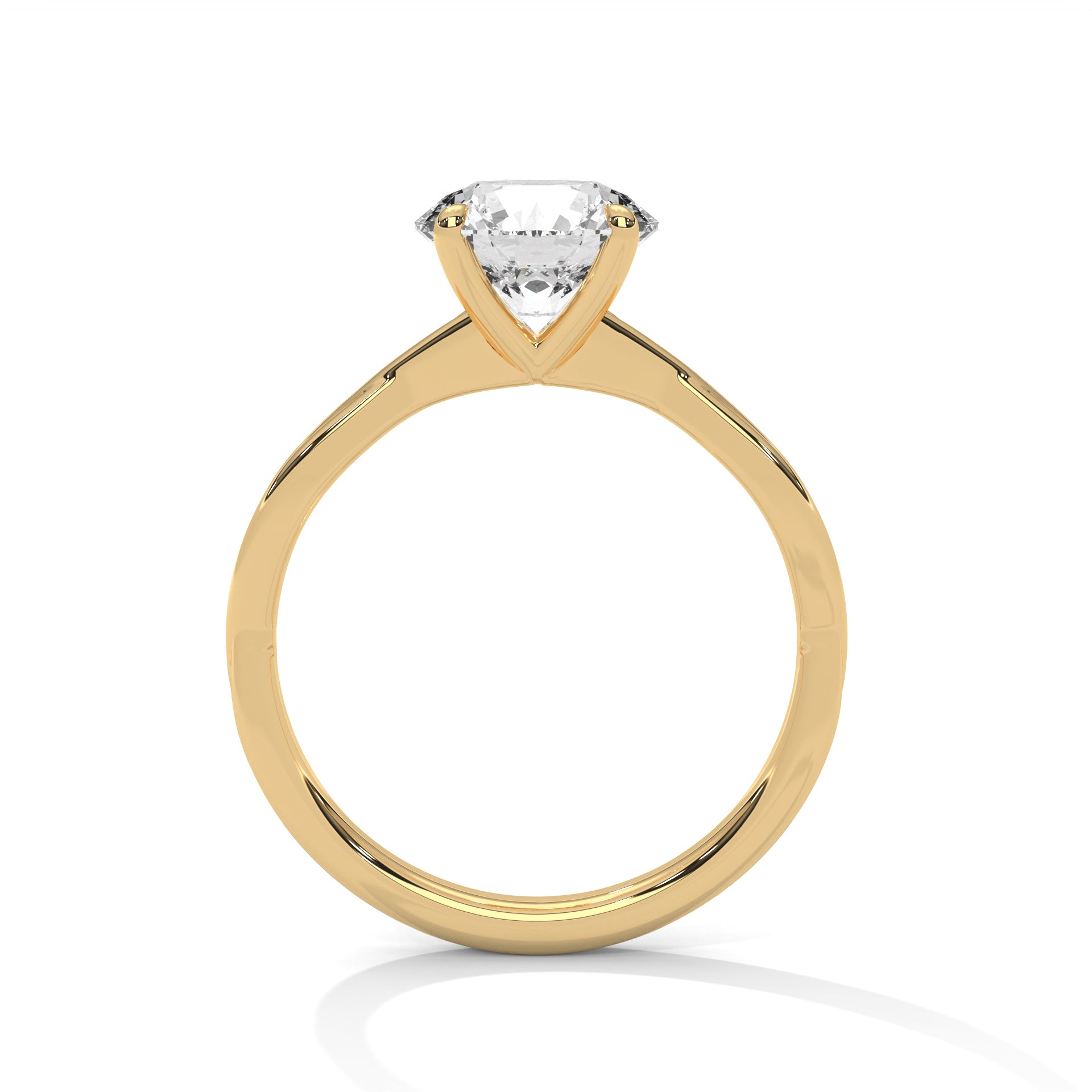 Side profile of a romantic petal-style cathedral mount in polished yellow gold.