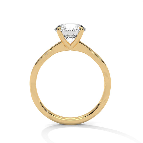 Side profile of a romantic petal-style cathedral mount in polished yellow gold.