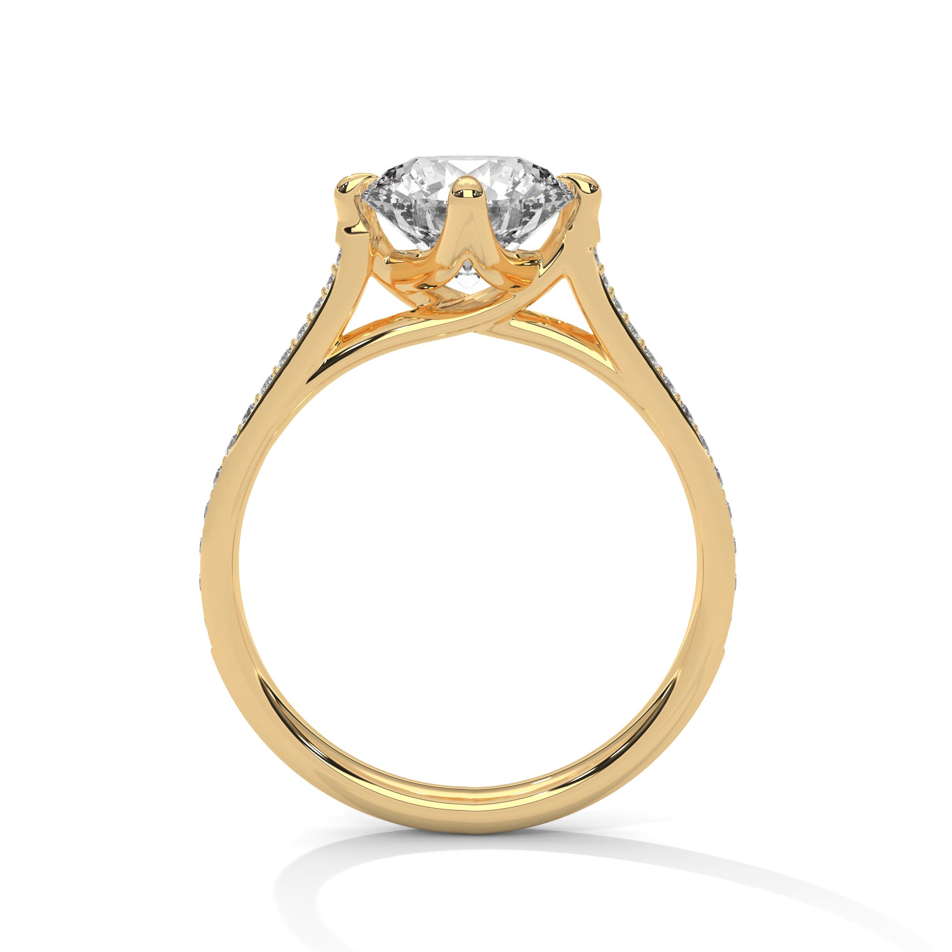 Round Tulip Petal Cathedral Lab Grown Diamond Ring | Pavé Band | 14K 18K Gold