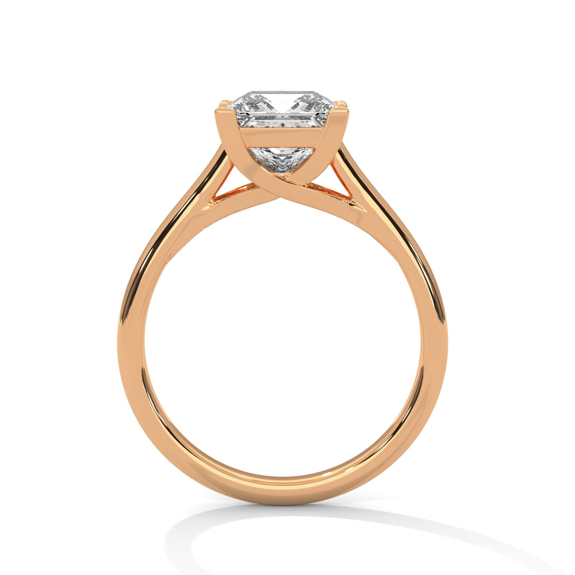 Side view of 4-prong cathedral setting for princess diamond ring