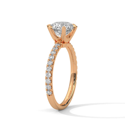 Underside view of rose gold 6-prong cathedral arches for round diamond
