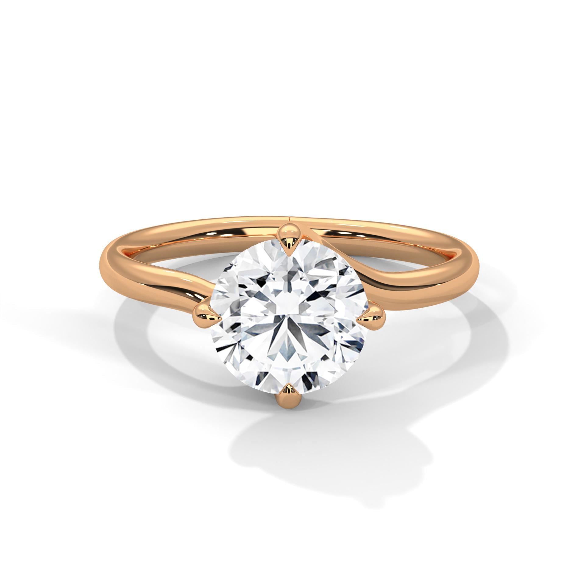 Round Brilliant Twisted Bypass Solitaire Lab Grown Diamond Ring | 14K 18K Gold