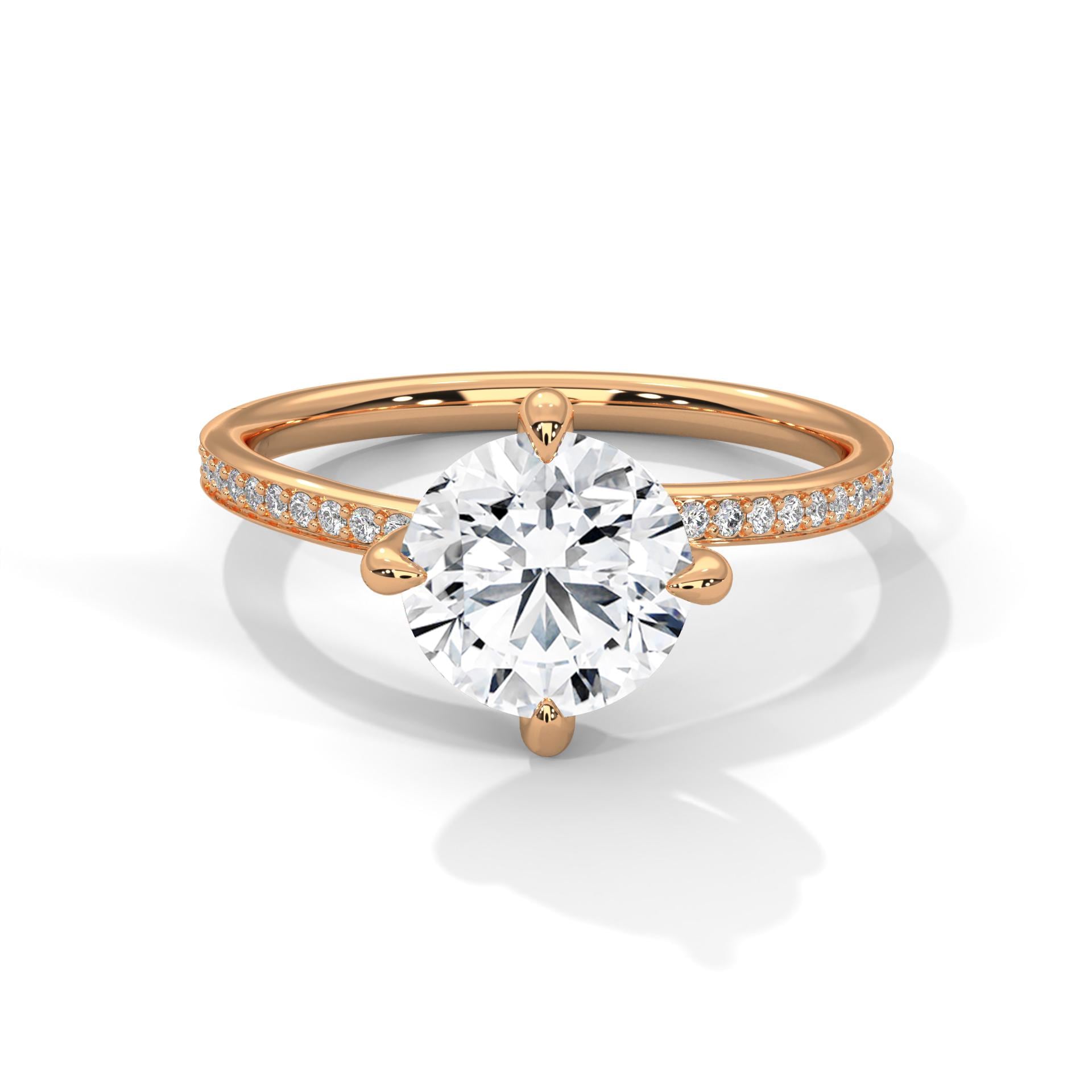 1 to 3 carat round lab diamond pave solitaire ring in rose gold