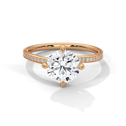 1 to 3 carat round lab diamond pave solitaire ring in rose gold