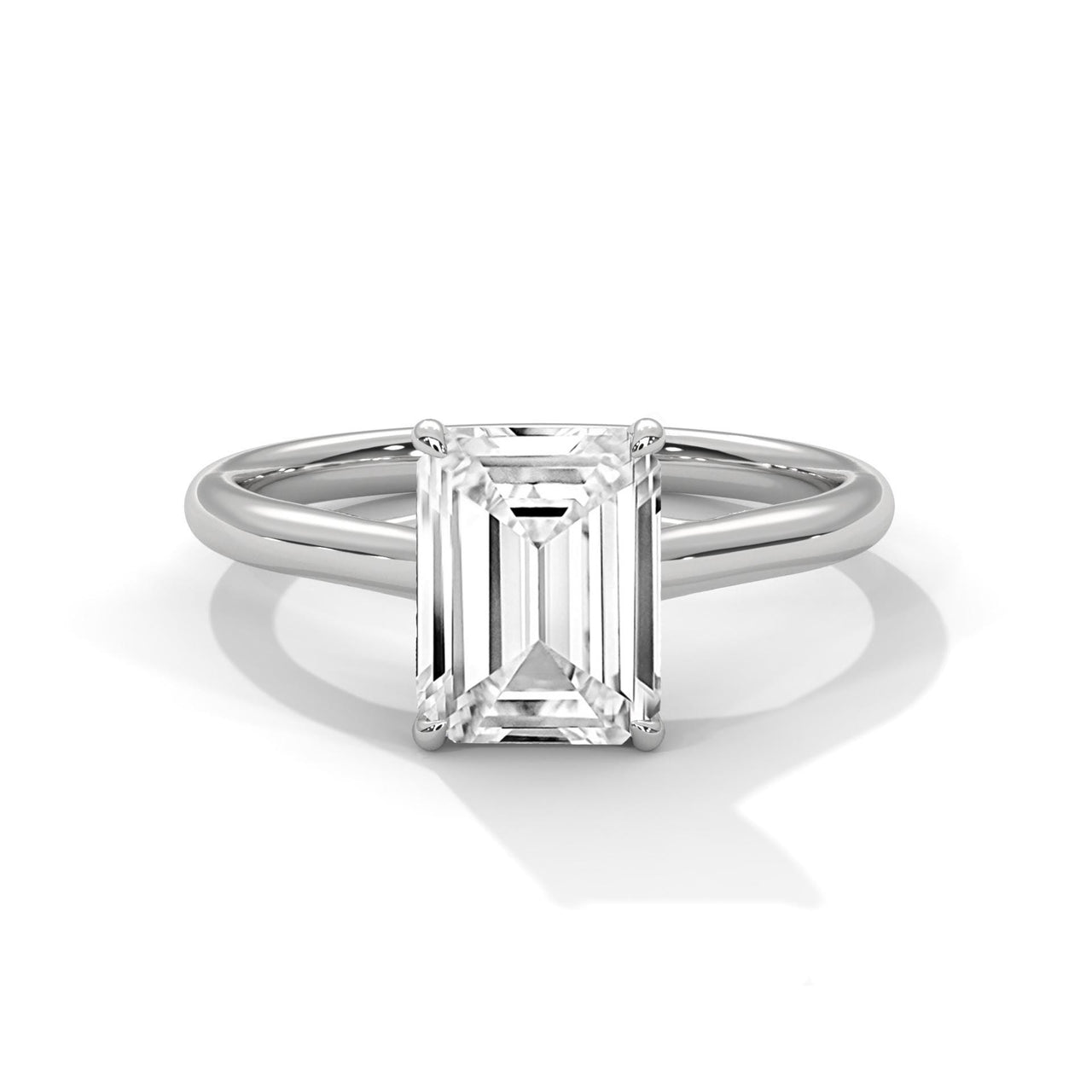 Architectural white gold cathedral setting for emerald shape diamond