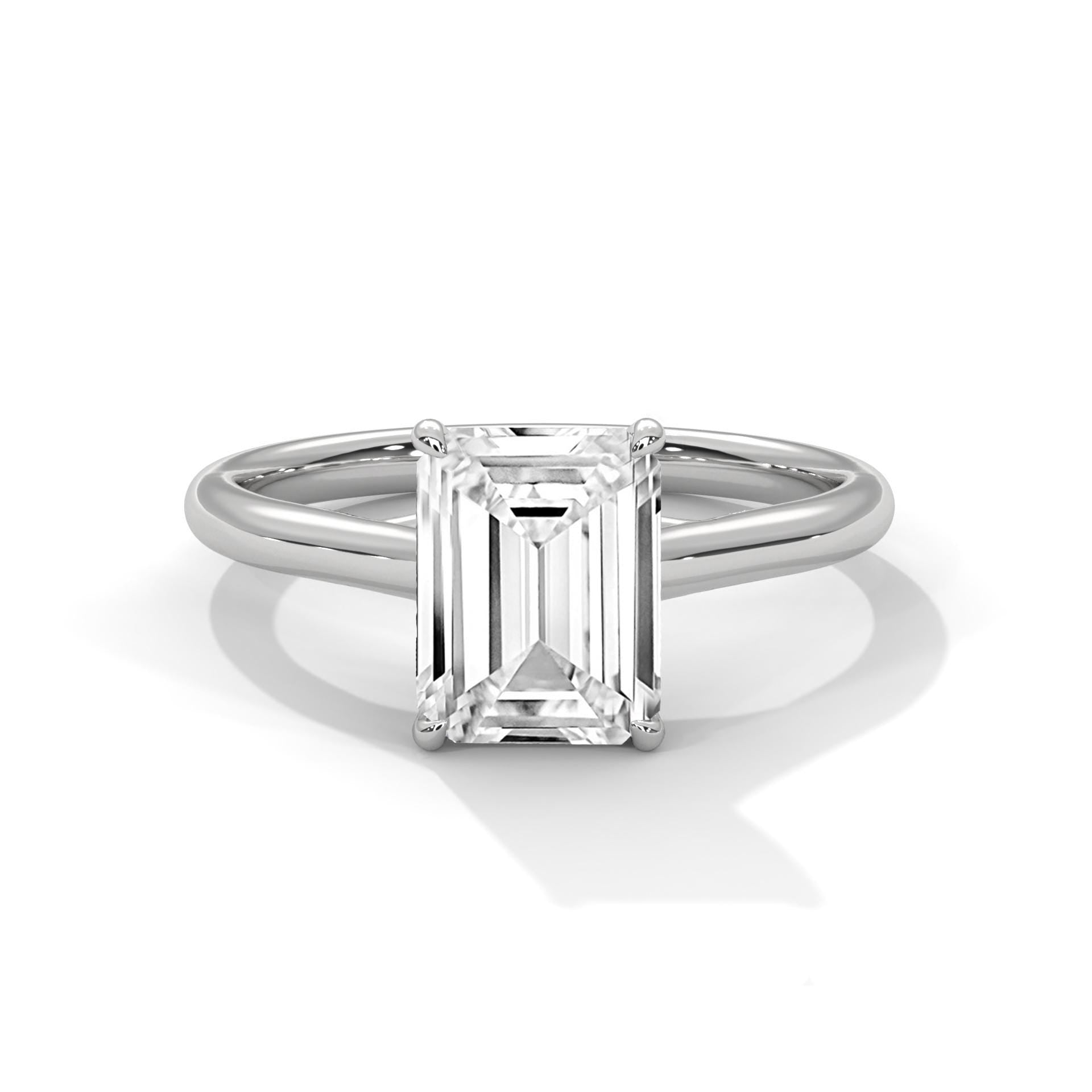 Architectural white gold cathedral setting for emerald shape diamond
