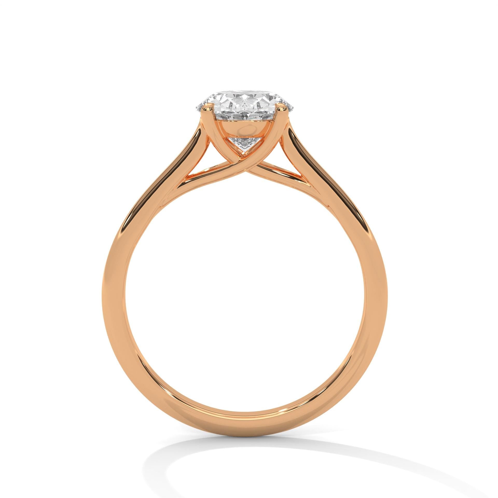 Rose gold oval diamond engagement ring with high-polish cathedral band