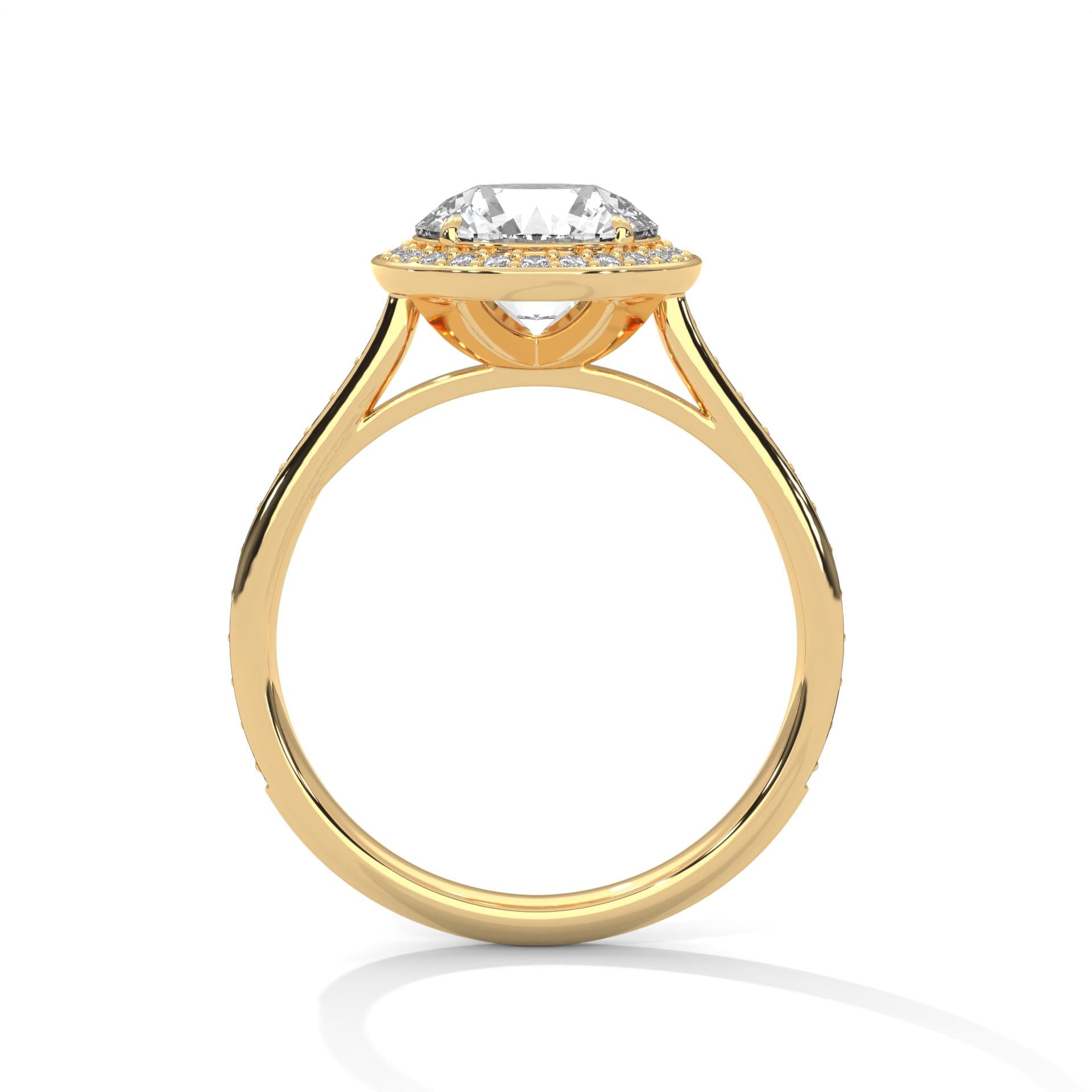 Round Lab Grown Diamond Halo Ring | Pavé Band | E VS1 IGI | 14K 18K Gold