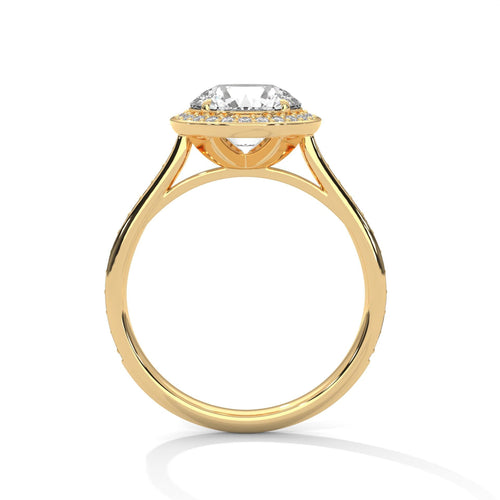 Round Lab Grown Diamond Halo Ring | Pavé Band | E VS1 IGI | 14K 18K Gold