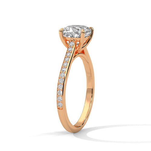 Architectural rose gold pave setting for cushion lab created diamond