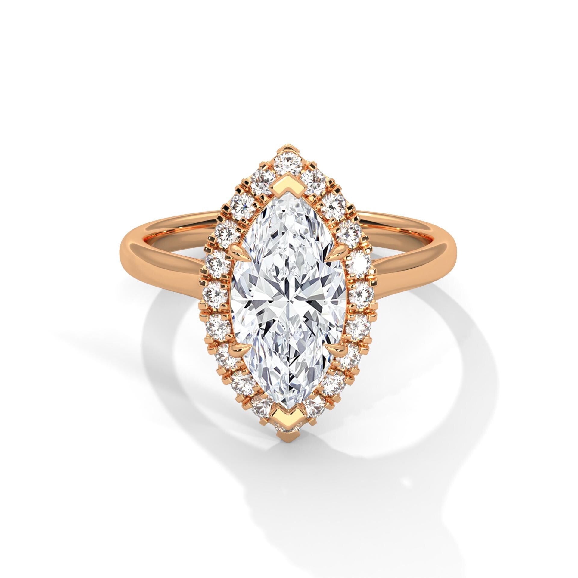 1 to 3 carat marquise lab diamond halo solitaire in rose gold