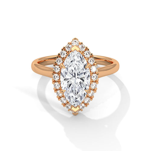 1 to 3 carat marquise lab diamond halo solitaire in rose gold