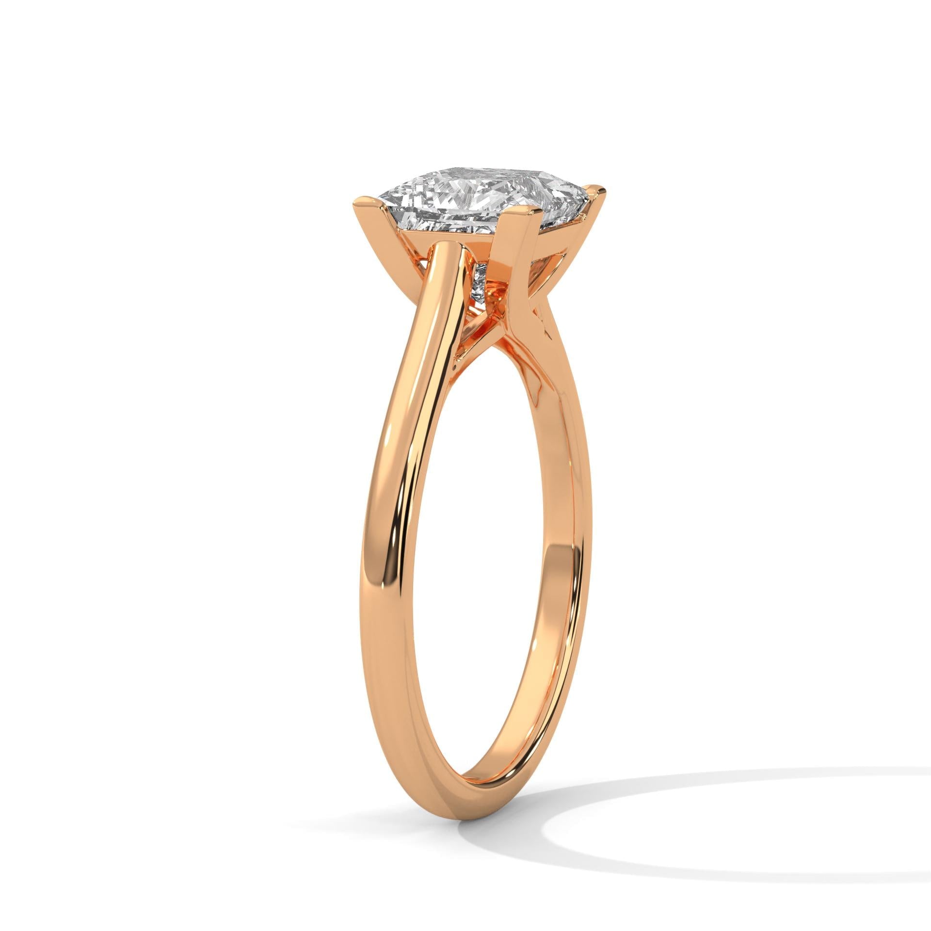 Elevated rose gold cathedral mount for princess lab diamond solitaire