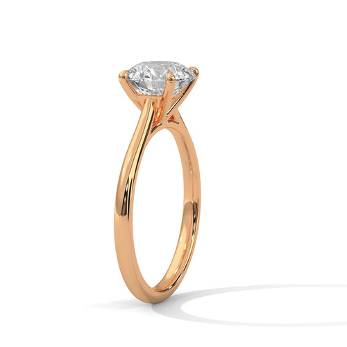 Yellow gold round diamond engagement ring with high-polish cathedral band