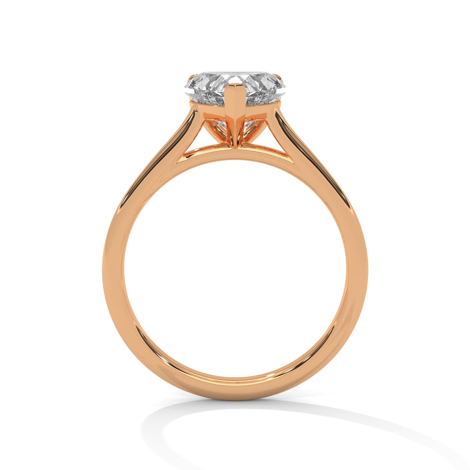 Rose gold heart diamond bridal ring with high-polish finish