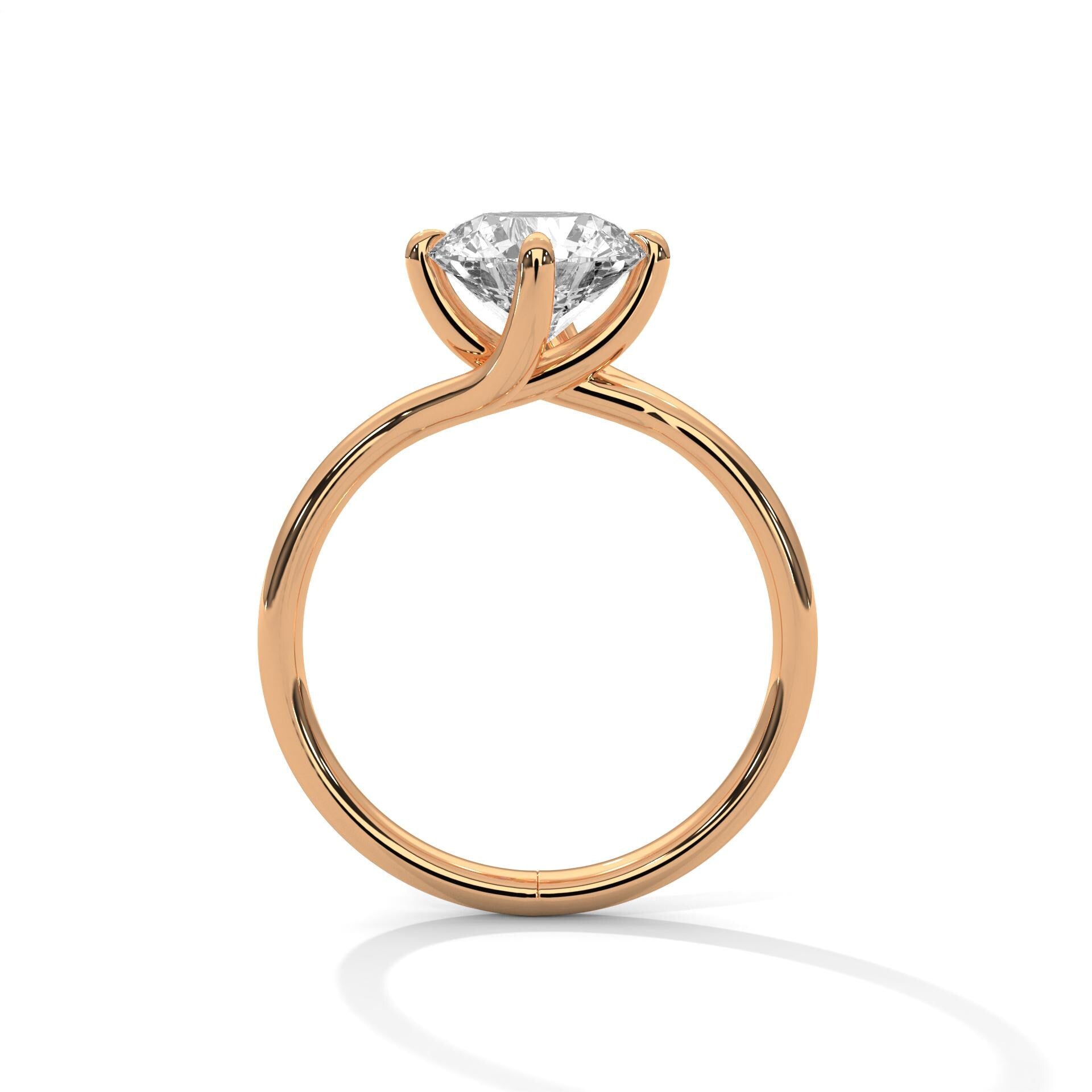 Round Brilliant Twisted Bypass Solitaire Lab Grown Diamond Ring | 14K 18K Gold