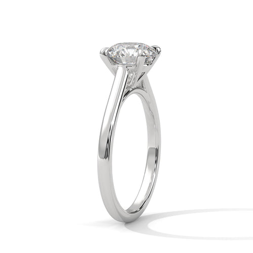High-polish white gold 4-prong solitaire setting for round diamond.