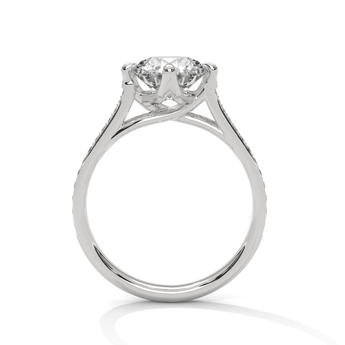 Round Tulip Petal Cathedral Lab Grown Diamond Ring | Pavé Band | 14K 18K Gold