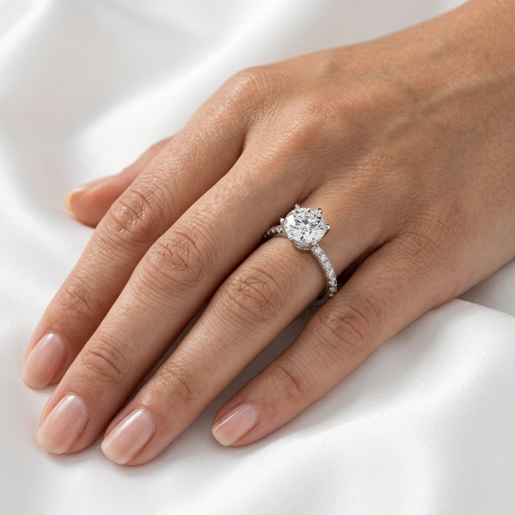 Round Lab Grown Diamond 6-Prong Pavé Cathedral Ring | F VS2 | 14K 18K Gold