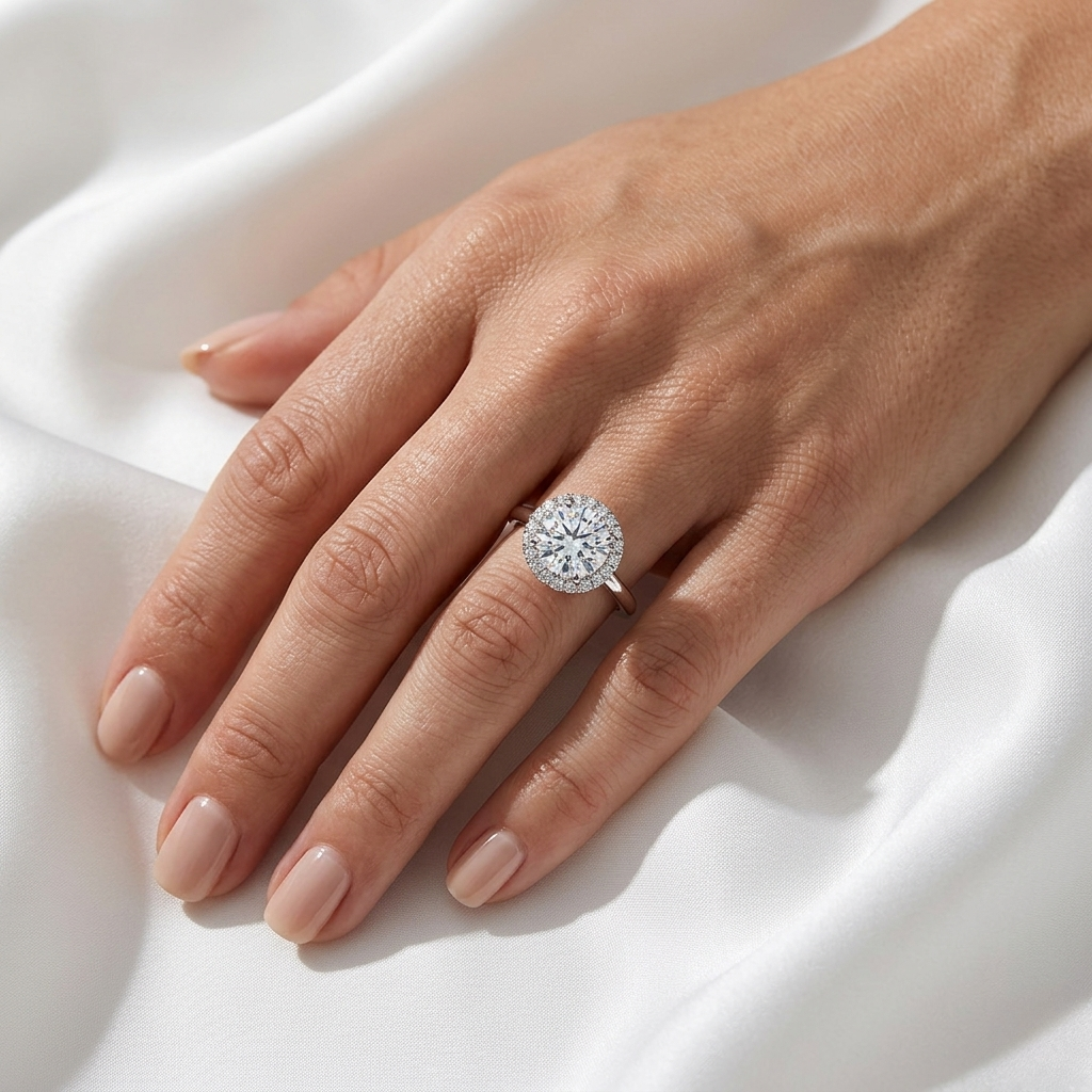 Round Halo Lab Grown Diamond Ring | Micro-Pavé Band | E VS1 | 14K 18K Gold