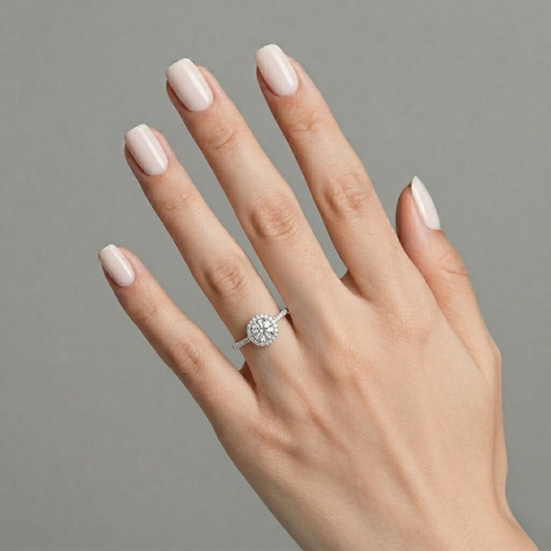 Round Brilliant Halo Pavé Band Lab Grown Diamond Ring | F VS2 | 14K 18K Gold