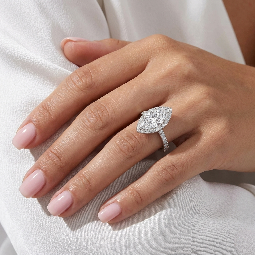 Marquise Cut Lab Grown Diamond 6-Prong Halo Ring