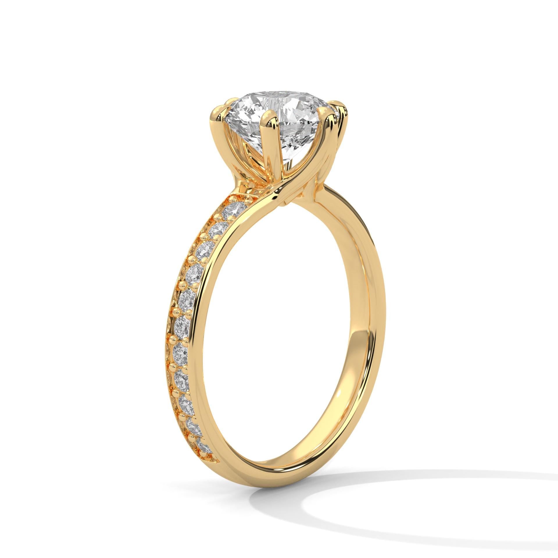 Elevated yellow gold 6-prong cathedral mount for round lab diamond