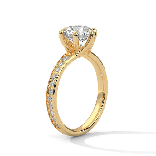 Elevated yellow gold 6-prong cathedral mount for round lab diamond