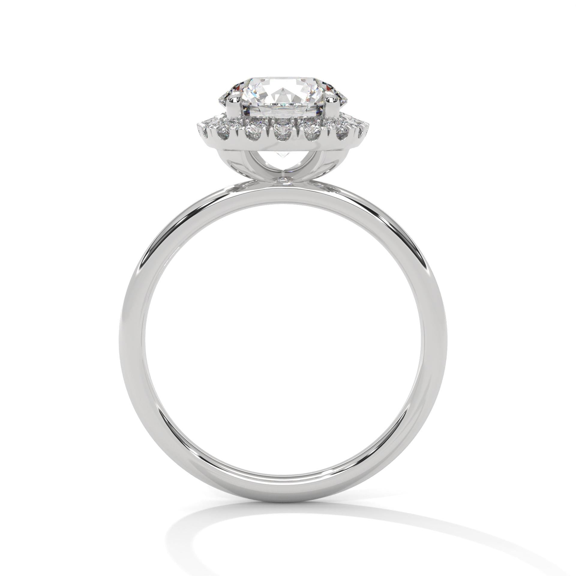 Architectural white gold halo setting for round lab created diamond