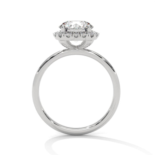 Architectural white gold halo setting for round lab created diamond