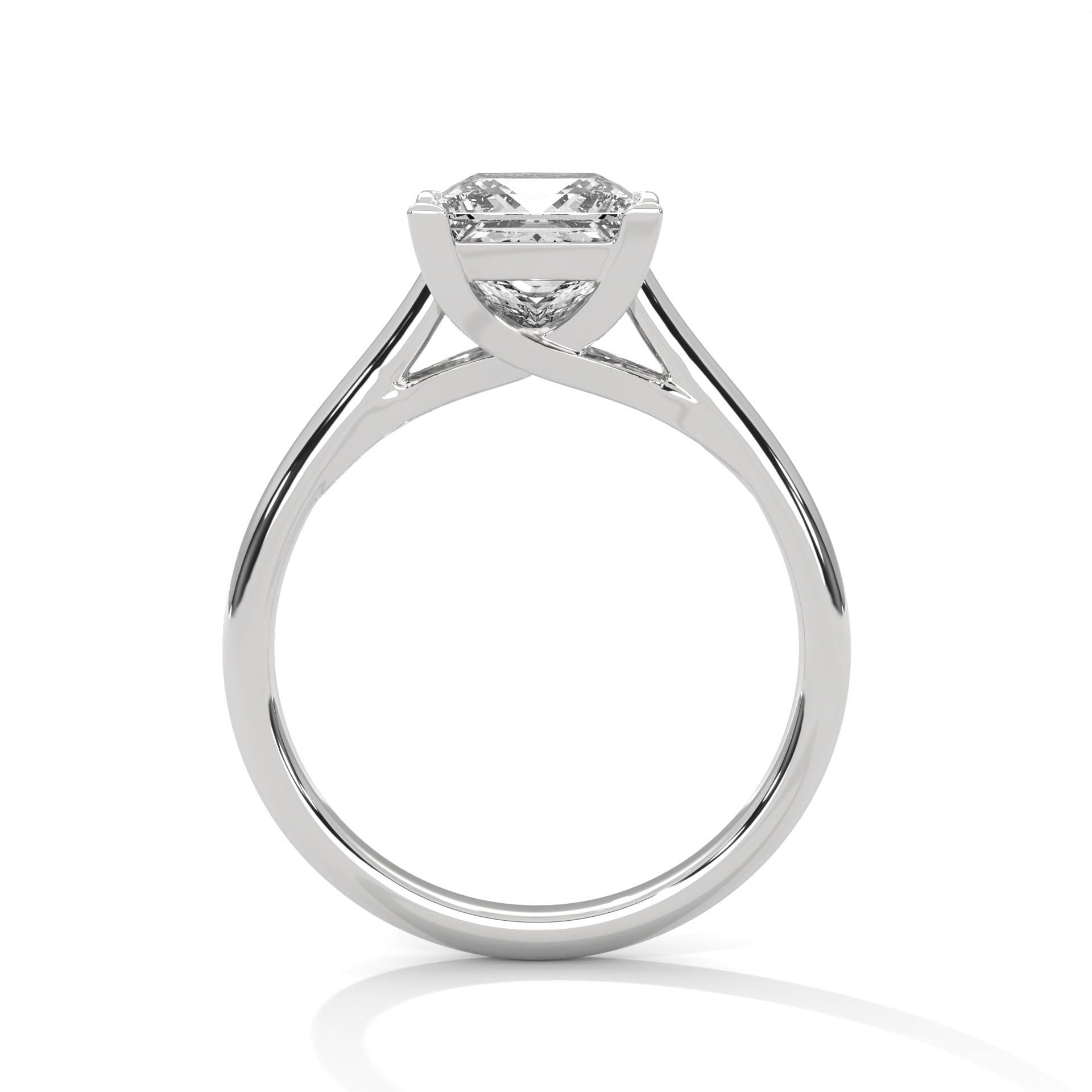 White gold princess diamond bridal ring with high-polish finish
