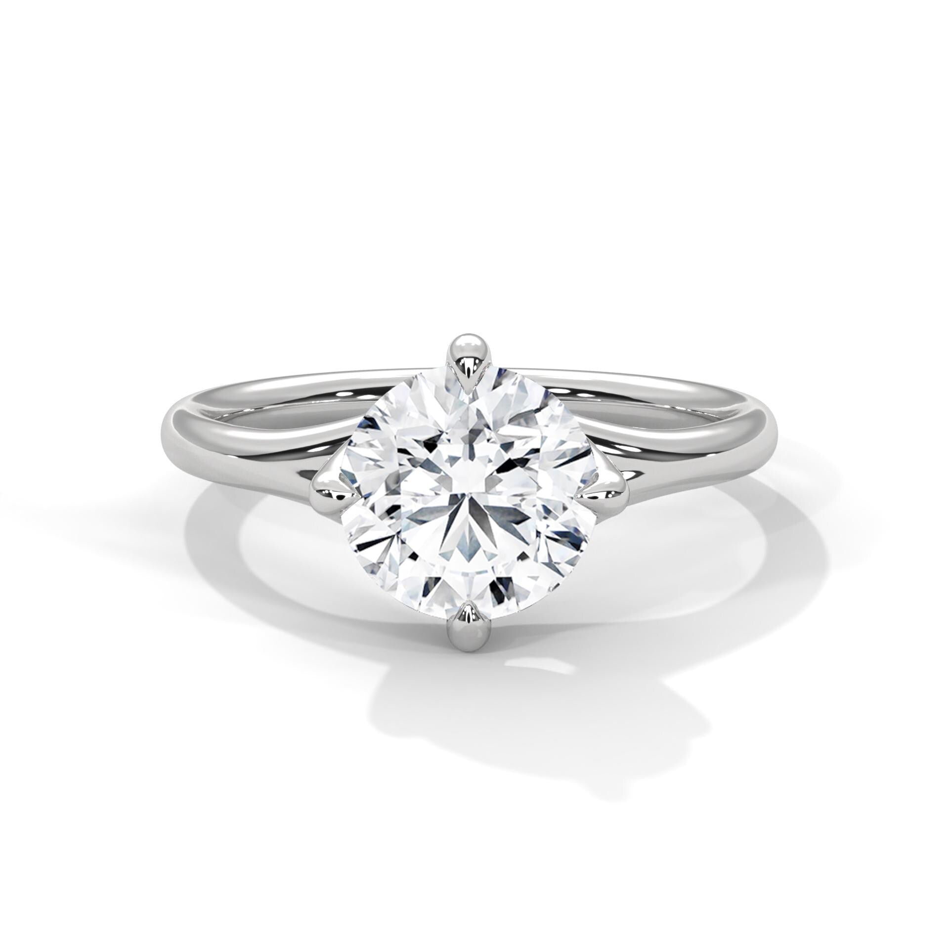 Round brilliant lab grown diamond 4-prong solitaire ring in white gold