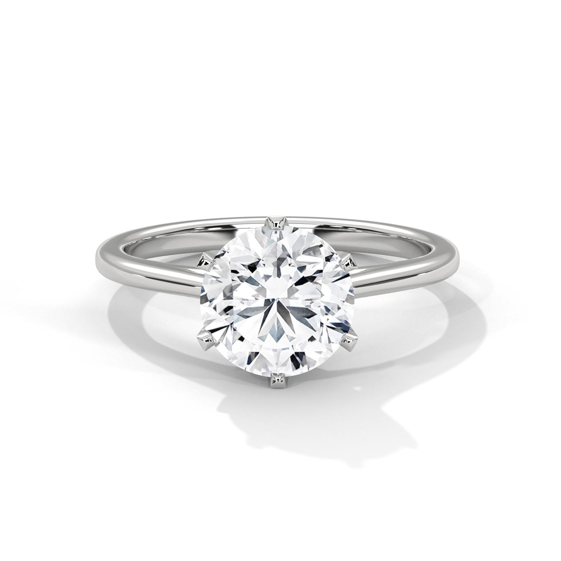 Round lab grown diamond pave cathedral engagement ring in white gold
