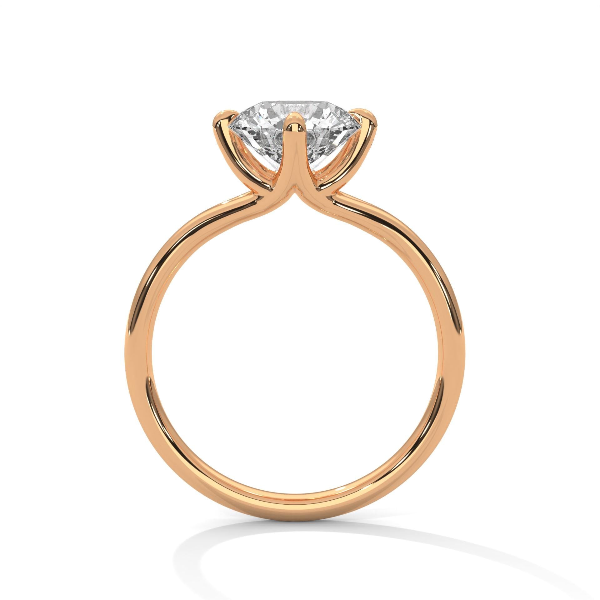 Rose gold round diamond bridal ring with high-polish finish