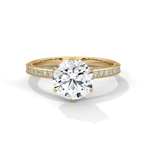 1 to 3 carat round lab diamond 6-prong pave solitaire in yellow gold