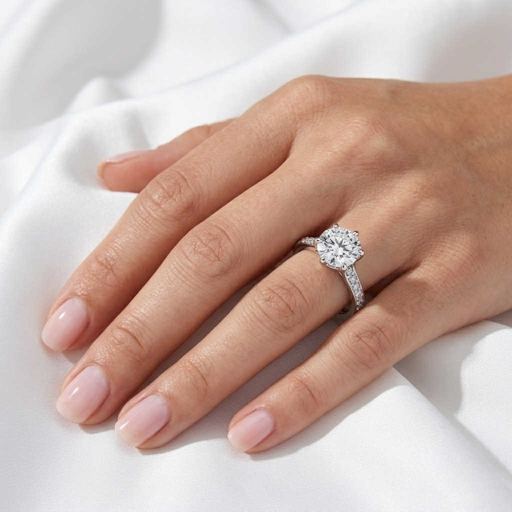 Round Lab Grown Diamond 6-Prong Pavé Cathedral Ring | E VS1 | 14K 18K Gold