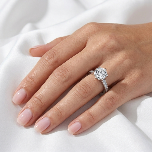 Round Lab Grown Diamond 6-Prong Pavé Cathedral Ring | E VS1 | 14K 18K Gold