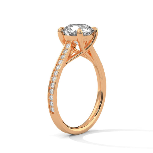 Underside view of rose gold 4-prong cathedral setting for round diamond