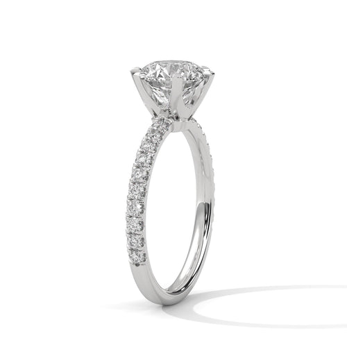 Architectural white gold 6-prong cathedral setting for round brilliant diamond