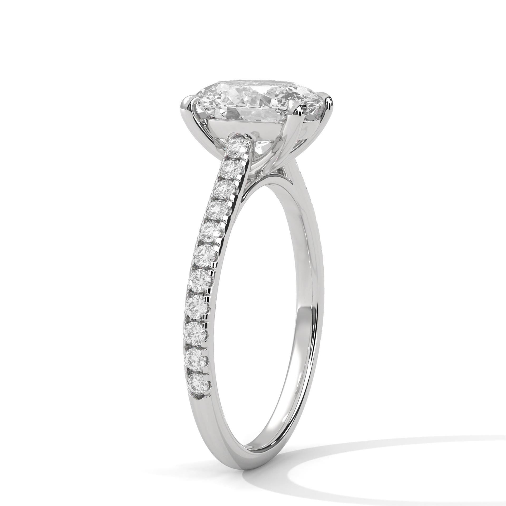 Oval Lab Grown Diamond Pavé Band Engagement Ring | IGI Certified | 1ct 2ct 3ct