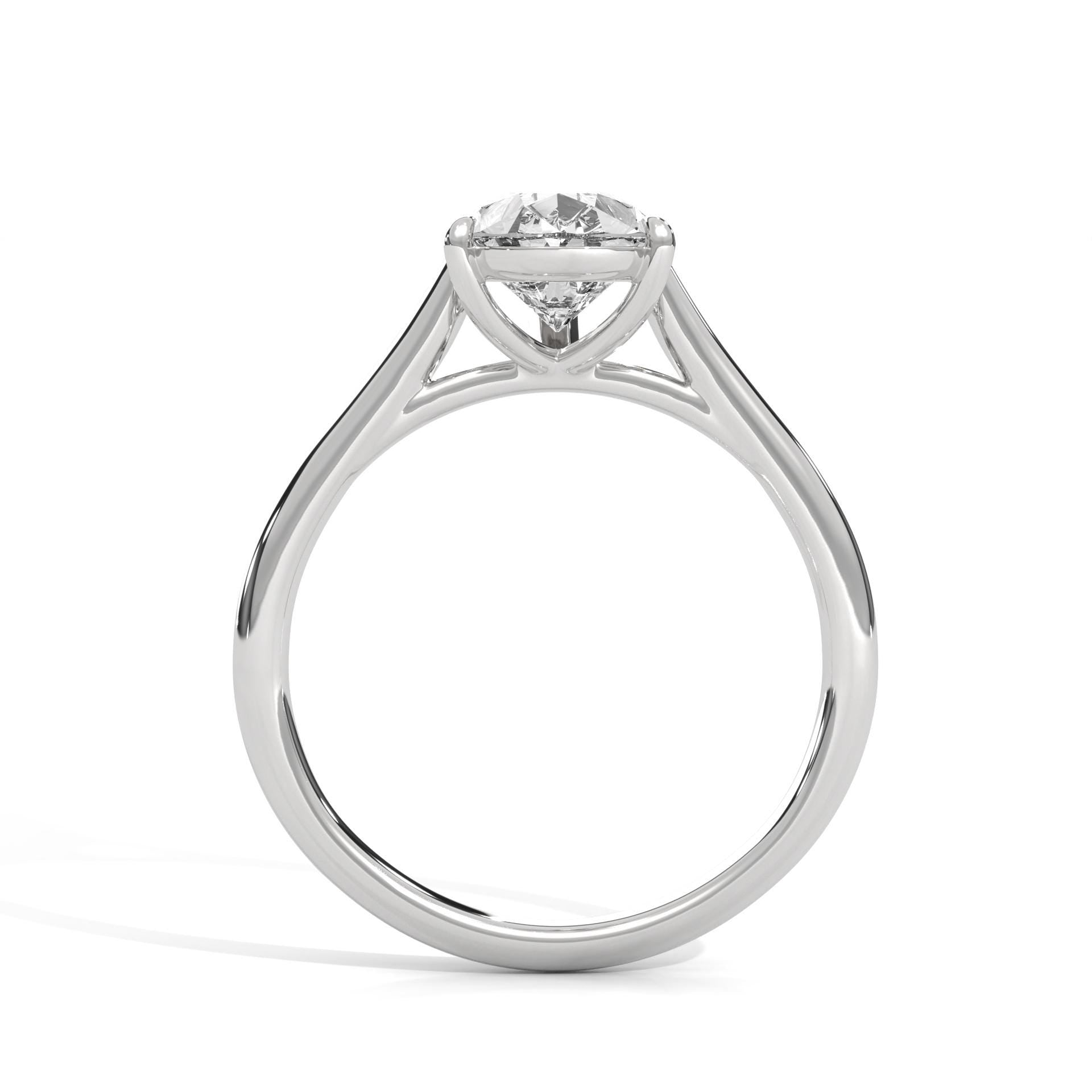 White gold teardrop diamond bridal ring with high-polish finish