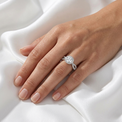 Round Pavé Halo Lab Grown Diamond Ring | Wide Pavé Band | E VS1 | 14K 18K Gold