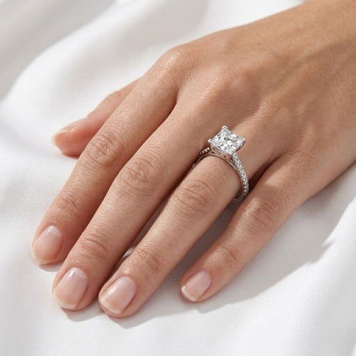 Princess Cut Lab Grown Diamond Pavé Cathedral Ring | E VS1 | 14K 18K Gold