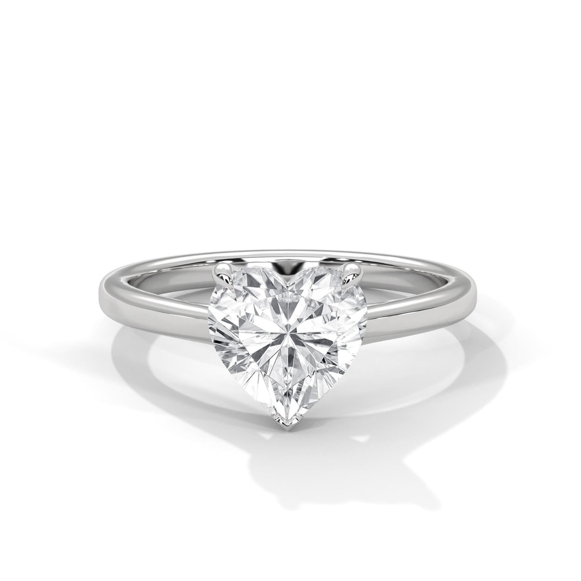 1 to 3 carat heart brilliant lab diamond ring in 14K white gold