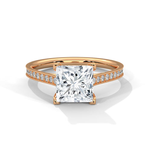 Rose gold princess cathedral ring with high-profile light performance