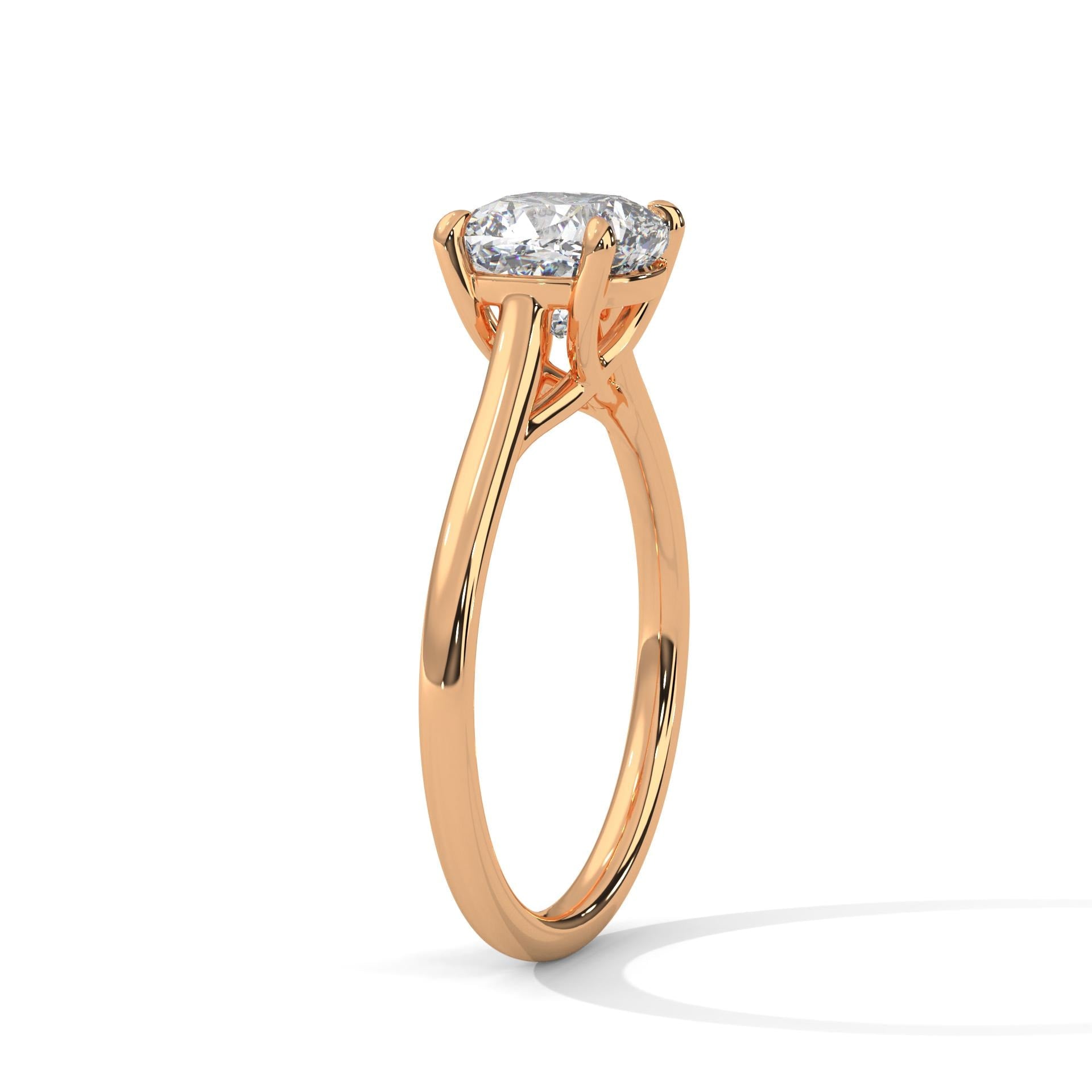 Architectural cathedral setting for rose gold cushion diamond ring